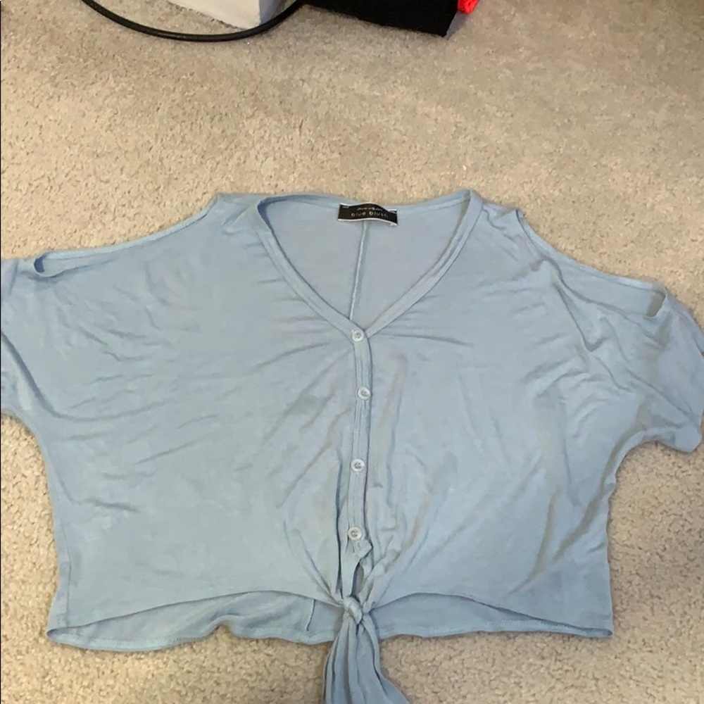 Cropped button down tie shirt